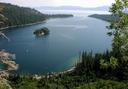 View over Lake Tahoes famous Emerald Bay with Fannette Island.